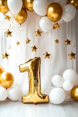 Wall Mural - Golden number one balloon with helium decorations