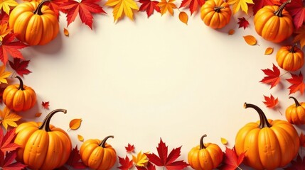 Poster - Autumnal Harvest Celebration A Festive Frame of Pumpkins and Colorful Fall Leaves
