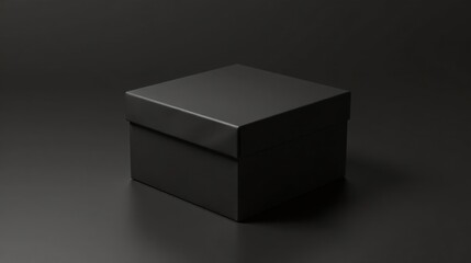 Poster - A solitary, dark square box rests on a sleek, black surface, a simple yet elegant presentation for a mysterious gift or valuable item.