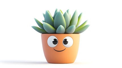 Fototapete - Cute Cartoon Succulent Plant in Orange Ceramic Pot for Home and Interior Design