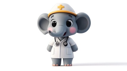 Poster - Cute Elephant Doctor in Medical Scrubs with Stethoscope Providing Healthcare Assistance
