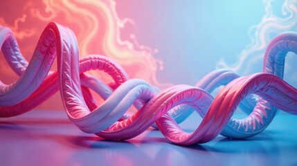 Poster - Abstract Pink and Blue Swirling Forms Illuminated by Neon Lighting