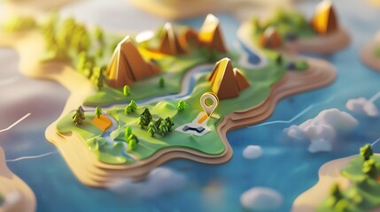 Aufkleber - Fantastical 3D cartographic of an imaginary landscape featuring mountains hills rivers oceans and mysterious islands evoking a sense of and discovery