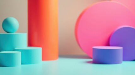 Aufkleber - Abstract Colorful Cylinders and Spheres on a Pastel Background Creating a Vivid and Playful Composition for Modern Design