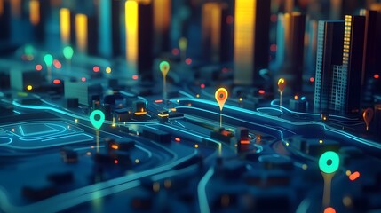 Poster - Futuristic 3D visualization depicting the digital infrastructure transportation network and intelligent systems powering a smart city of the future