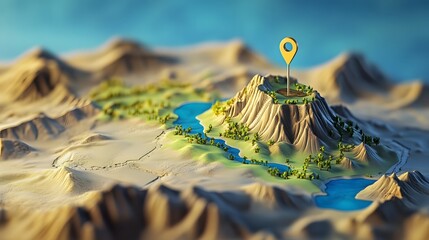 Aufkleber - Futuristic Aerial View of Rugged Mountainous Landscape with Navigational Marker Highlighting a Scenic Overlook or Destination for or Digital Art and Design