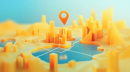 Aufkleber - Futuristic cityscape with a modern skyline skyscrapers and a digital navigation map with a location marker icon in an abstract minimalist style