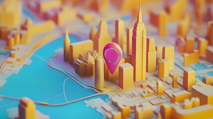 Poster - Futuristic Colorful Vibrant City Skyline Aerial View with 3D Rendered Skyscrapers and Modern Architecture  Digital Cityscape Infographic for Urban Planning Business Strategy and Innovation Growth