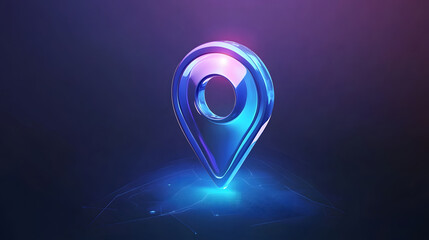 Poster - Futuristic glowing blue 3D navigation marker or location pin icon symbol with transparent lighting effect  Sleek minimalist design for digital app interface online map or software branding