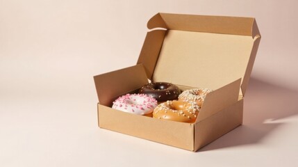 Poster - A delightful assortment of four assorted sweet treats, delicately arranged within a simple cardboard box, ready for enjoyment.