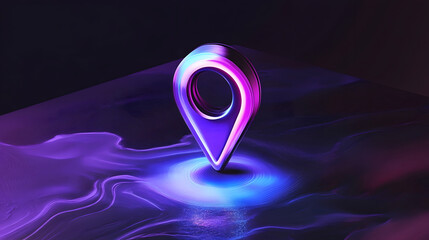 Fototapete - Glowing neon GPS navigation symbol swirling and twisting in a vibrant futuristic digital landscape filled with colorful ethereal light and energy  The abstract