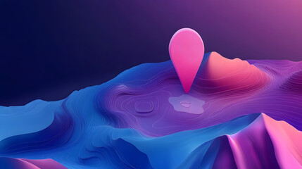 Leinwandbilder - Glowing neon map marker or location pointer icon set against a vivid futuristic gradient background in shades of blue pink and purple  Concept for digital navigation technology and modern design