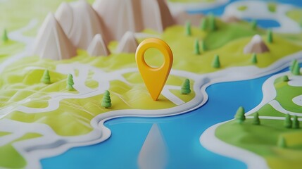 Aufkleber - GPS navigation map showing a mountainous landscape with rivers forests and markers indicating routes and journey planning  Concept of outdoor adventure