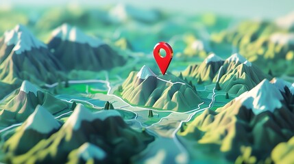 Aufkleber - GPS Marker Pinpointing Location on Rugged Mountainous Terrain During Hiking Expedition or Adventure Journey