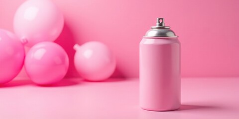 Poster - Pink aerosol can in focus with out-of-focus pink balloons in the background