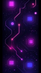 Poster - Vibrant Neon Code Abstract Vector Art of Glowing Circuits on a Dark Background, Perfect for Tech.