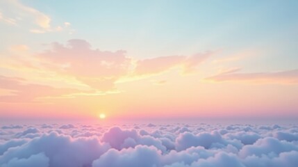 Aufkleber - Serene Sunset Above a Sea of Soft, Pastel Clouds A Dreamy Aerial View