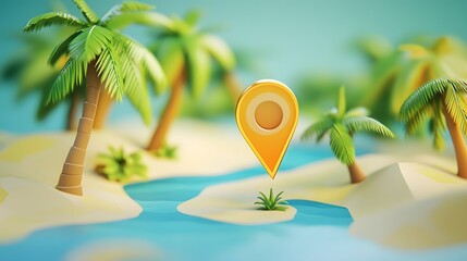 Aufkleber - Idyllic tropical island vacation destination with swaying palm trees pristine turquoise waters