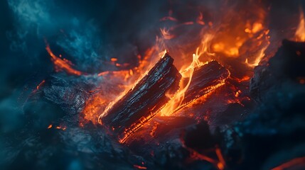 Poster - Intense and Dramatic Scene of a Raging Inferno of Blazing Flames Consuming a Woodland Area Creating a Chaotic and Powerful Natural Disaster