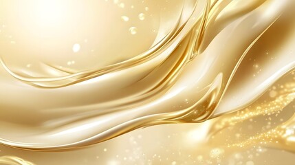 Fototapete - Luxurious golden fabric draped in flowing undulating waves with shimmering reflections and a glowing bokeh filled background creating a captivating ethereal and highly elegant visual concept