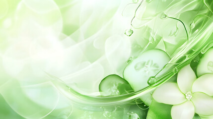 Poster - Mesmerizing abstract composition featuring vibrant green liquid droplets and transparent bubbles suspended in a calm natural environment