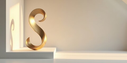 Aufkleber - Elegant Golden Cursive S Sculpture on Minimalist White Pedestal in Soft Light