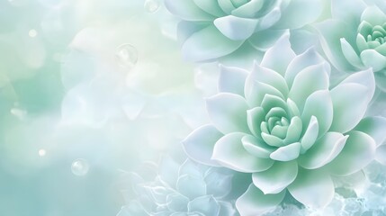 Aufkleber - This image showcases a stunning arrangement of delicate pastel mint green succulent flowers against a soft blurred natural background  The image exudes a sense of tranquility elegance