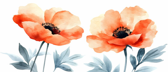 Sticker - Watercolor poppies, floral art, white background, greeting card