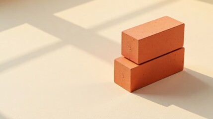 Poster - Two light orange blocks stacked atop one another, bathed in sunlight against a pale background
