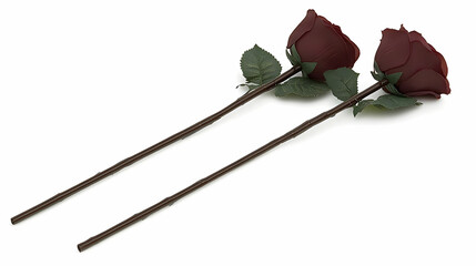 Sticker - Two dark red roses, stems, white background, romance