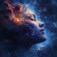 Aufkleber - Ethereal Cosmic Portrait of a Woman Surrounded by Nebula Colors