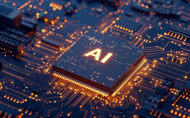 Poster - Artificial Intelligence Processor Concept. AI Big Data Array stock photo