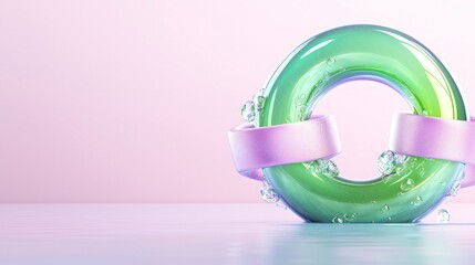 Poster - Abstract Green Glass Ring with Purple Ribbon on Light Background