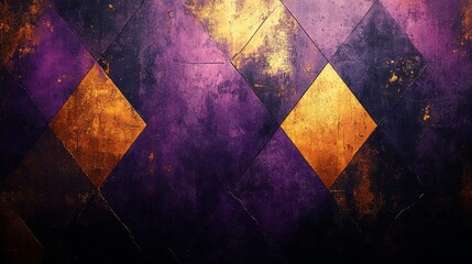 Poster - Golden Accents, A Textured Diamond Pattern in Purple and Gold for Modern Design