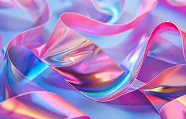 Aufkleber - Colorful iridescent ribbons, smooth curves. Decorative design, futuristic theme, vibrant gradient colors. Synthwave, Retrowave. Retro futurism style. 80s, 90s style, cluttercore aesthetic