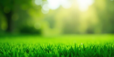 Aufkleber - Vibrant Green Grass in a Sunny Meadow with a Soft Focus Background of Lush Greenery