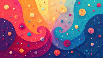 Aufkleber - Whimsical cosmic swirl with vibrant hues and playful shapes, a dynamic celebration of color and form in a joyful abstract design