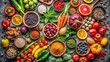 © Man888 - Vibrant Healthy Food Flatlay: Colorful Fruits, Vegetables, Nuts & Spices