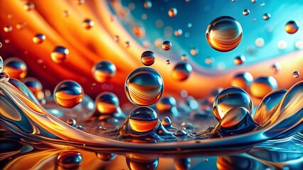 Aufkleber - Vibrant Orange & Blue Liquid Droplets Merging on Soft Gradient Background - Abstract Art Photography