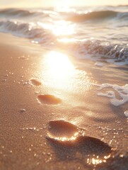 Wall Mural - Footprints in the sand during sunset at the beach