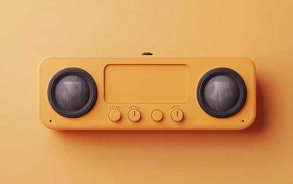 A music player with buttons and speakers on both sides, a simple design style, a solid color background