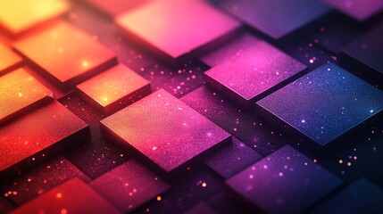 Poster - Luminous Grid, An Abstract Composition of Gradient Squares and Subtle Sparkling Particles