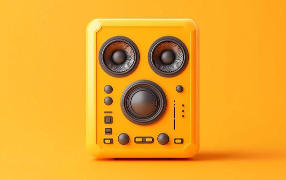 A music player with buttons and speakers on both sides, a simple design style, a solid color background