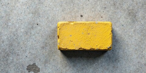 Leinwandbilder - A single, weathered, yellow rectangular block rests on a speckled gray surface