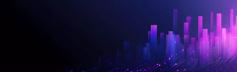 Poster - Dark blue background with sound waves and audio equalizer, gradient of purple to dark black. 