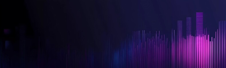 Poster - Dark blue background with sound waves and audio equalizer, gradient of purple to dark black. 