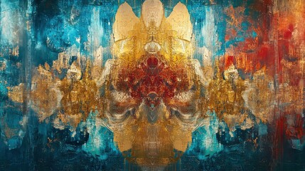 Poster - Abstract Gold and Teal Canvas: A Symphony of Color and Texture