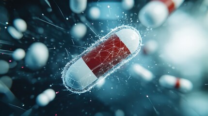 Leinwandbilder - 3D Render of a Capsule Surrounded by Abstract Digital Elements