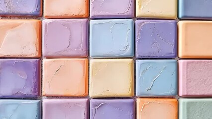 Poster - Colorful mosaic of pastel tiles creates a serene vibe in an artistic space. Generative AI