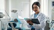 © 真由　野田 - タブレットに診察記録を記入している歯科医